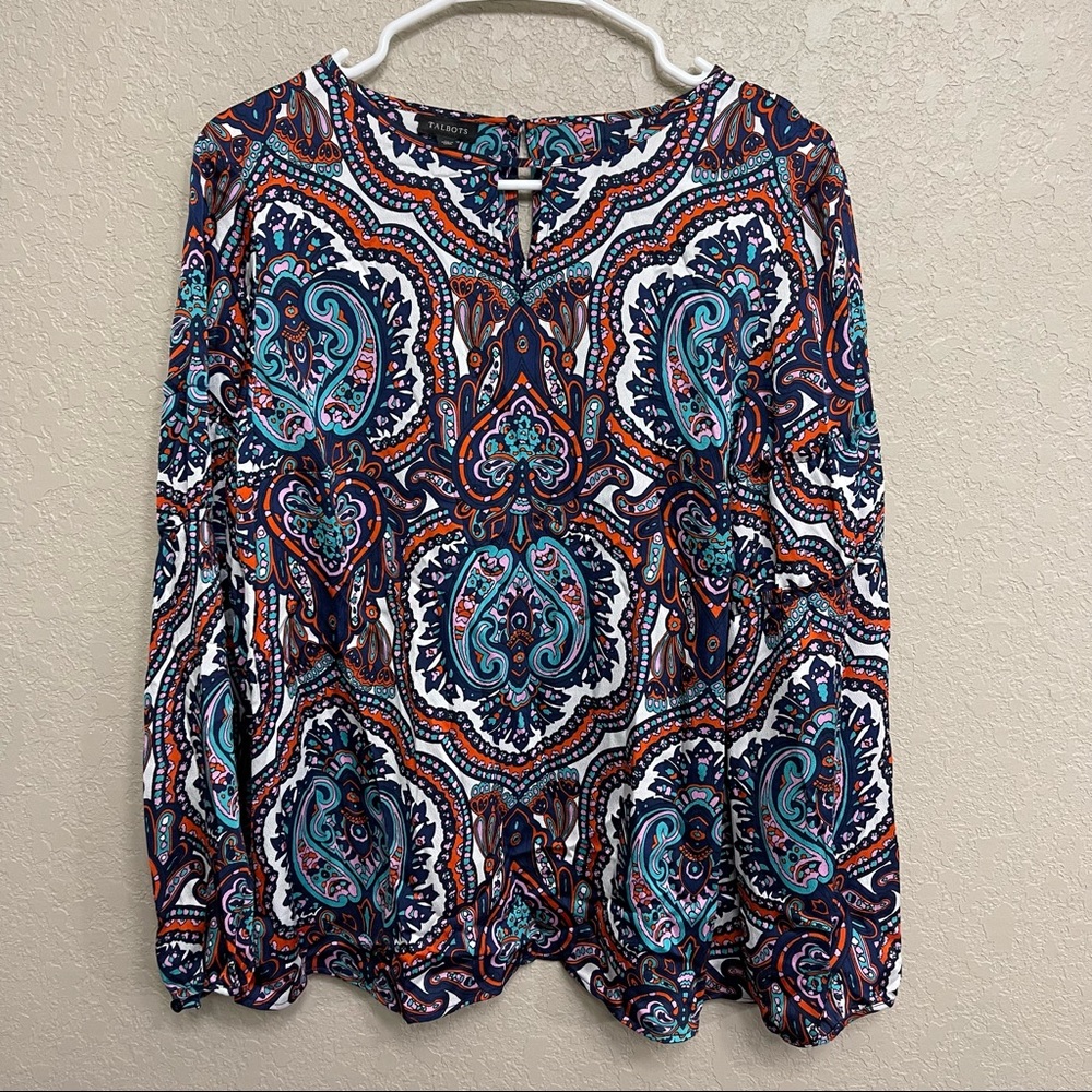 Talbots Paisley Blouse size M long sleeve multiple color